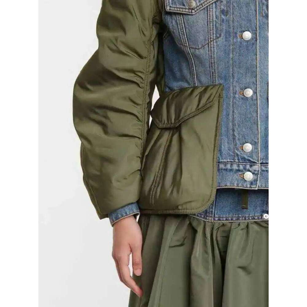 ZMEENNA Womens Color Block Denim Jacket Unique Design Casual Long Sleeve Coat Stylish Patchwork Outerwear Fashion Top Zm752