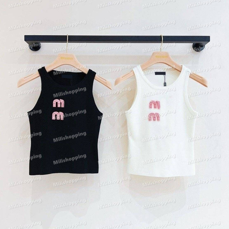 Designer Fashion Heavy Industry Water Diamond Miu Letter Simplified Casual Versatile Slim Fit Tank Top