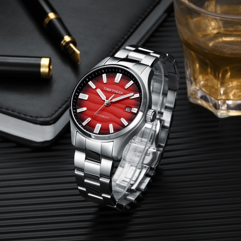 40mm TIMETOKEN Men's Automatic Dress Watch - Desert Texture, Sapphire, 50m Water Resistant, Luminescent