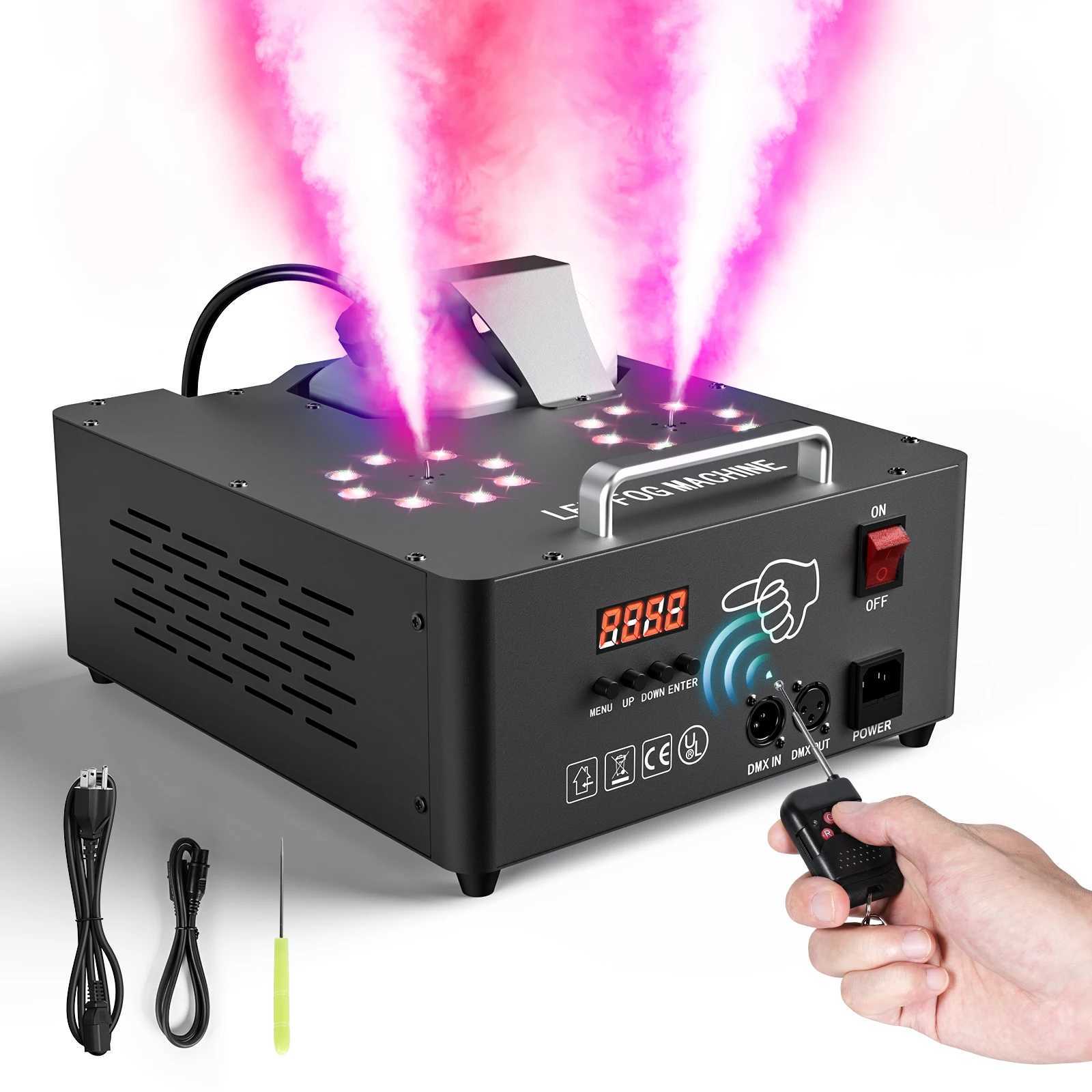 UKing 2000W Double-tube Adjustable Fog Machine DMX512 13CH Smoke Machine 8+8 RGB 3 in 1 LED Colorful DJ Wedding Stage Spray XJ250527