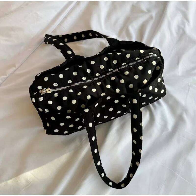 Women's Bags Designer Women Canvas Korean Style Black White Polka Dot Large Capacity Shoulder Casual Versatile Boston Pillow Bag Lady Handbag