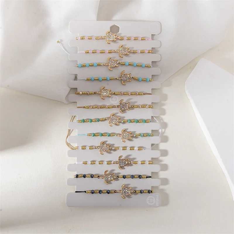 New 12pcs/set Alloy Turtle Crystal Bracelet Set Colorful Beaded Bracelet for Womens Rope Adjustable Bracelet Set Jewelry Gifts W250526