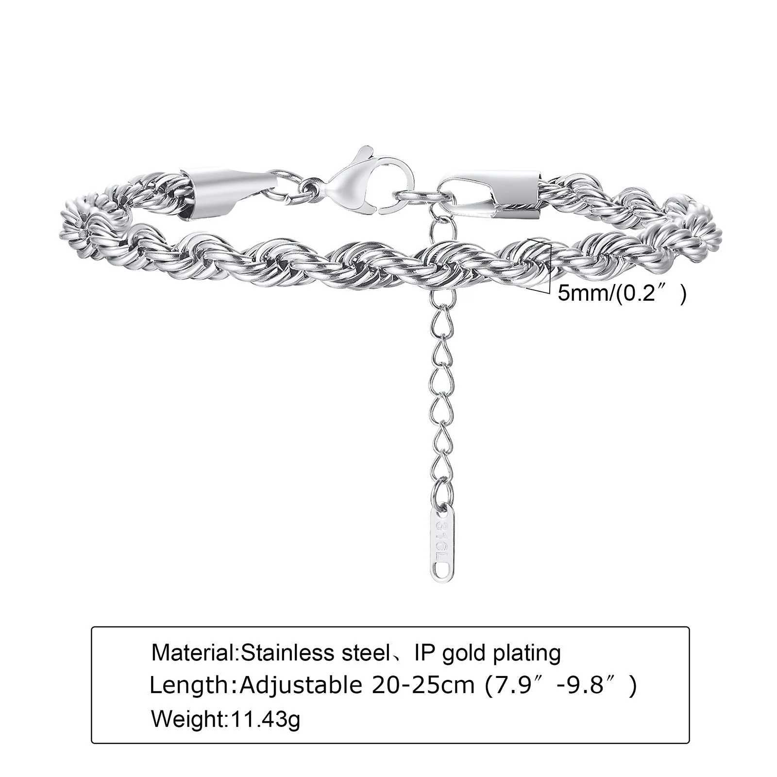 2-5MM Stainless Steel Rope Bracelets for Men Boys Adjustable Gold Silver Color Links Wristband Rock Punk Cool Jewelry Gift W250526