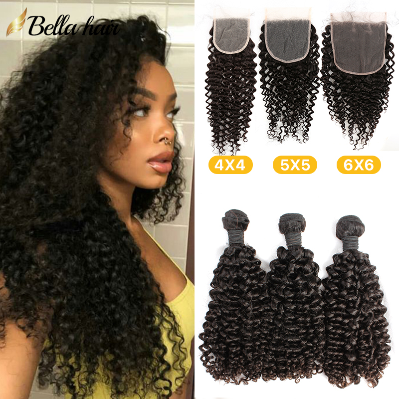 Hair Closure With Bundles Curly Weave Extensions Malaysian Human Virgin Hair Weaves Closures 4x4 Natural Color Hair Extensions Wefts Quality Long Life