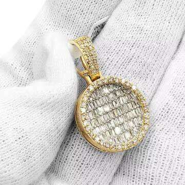 Round Moissanite Pendant Gold Finish Iced Out Hip Hop Necklace For Men VVS Cluster Charm Jewelry Urban Style Baguette Dia