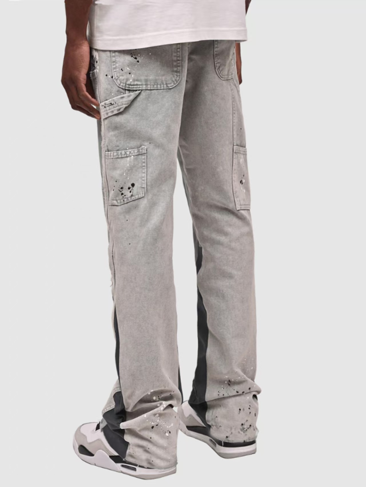 Mens Jeans Cargo Pants European American Fashion Ins Popular Elastic Patched Denim Layered Flared Pants