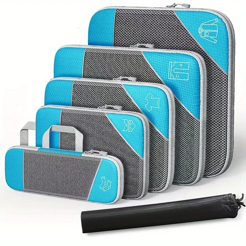 Compression Packing Cubes Set Mesh Travel Organizers for Luggage Suitcase Lightweight Storage Bags with SeeThrough Panel 250526