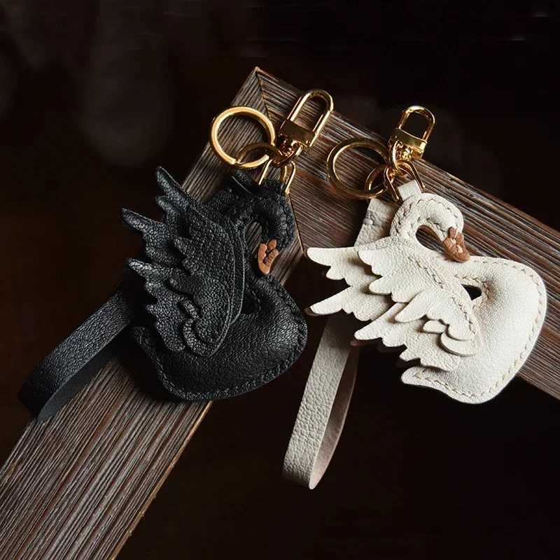 Handmade Leather Swan Bag Charm Keychain W250526