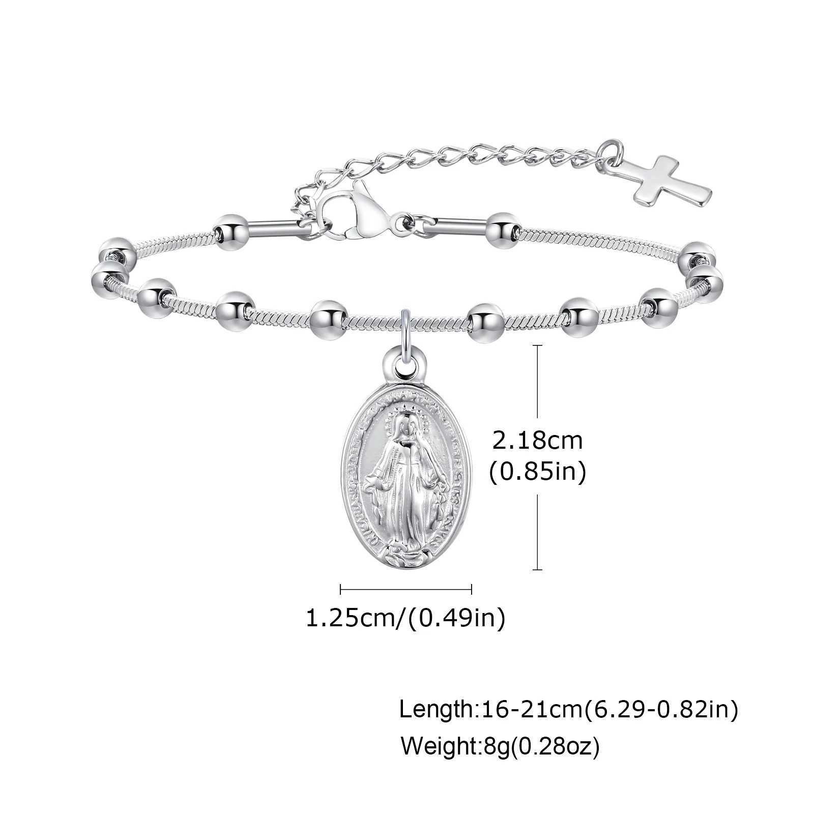 Vnox Rosary Bracelet for Women Girls Gold Plated Stainless Steel Religious Cross and Virgin Mary Prayer Bracelets Gifts W250526