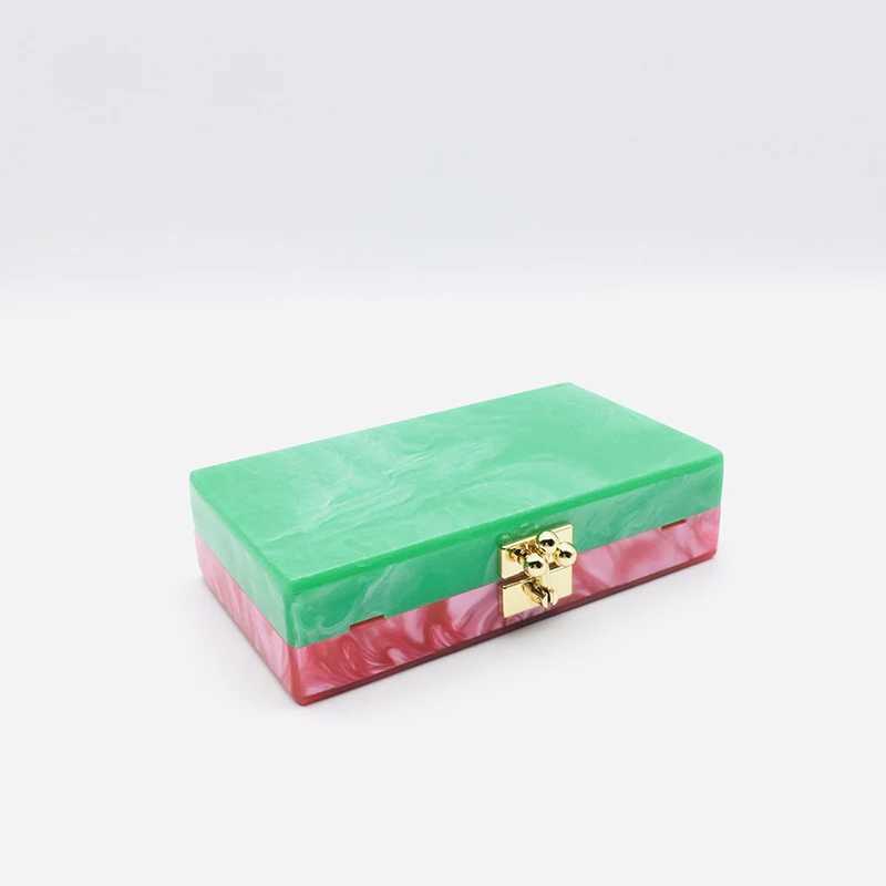 Trendy Wallet Elegant Women Clutch Purse Green Pink Mixed Acrylic Evening Bag Wedding Party Luxury Brand Chain Handbag Crossbody W250527