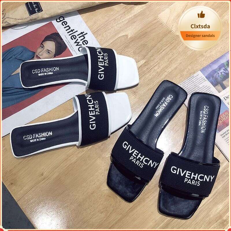 Designer Sandals, Letter Flat Slippers, Women's Outdoor Wear, Summer Plus Size, Simple Sandals, Niche One Word Drag, Vacation Beach Sandals, Cool