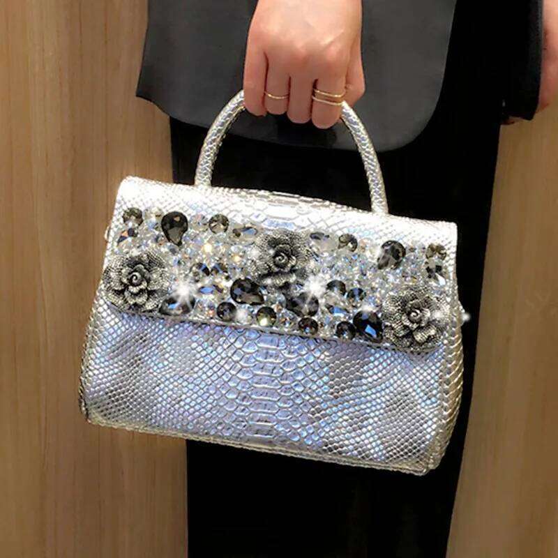 2023 Fashion Brand Women Handbags Small Female Leather Dias Shoulder Crossbody Bag Rhinestone Portable Evening Bags
