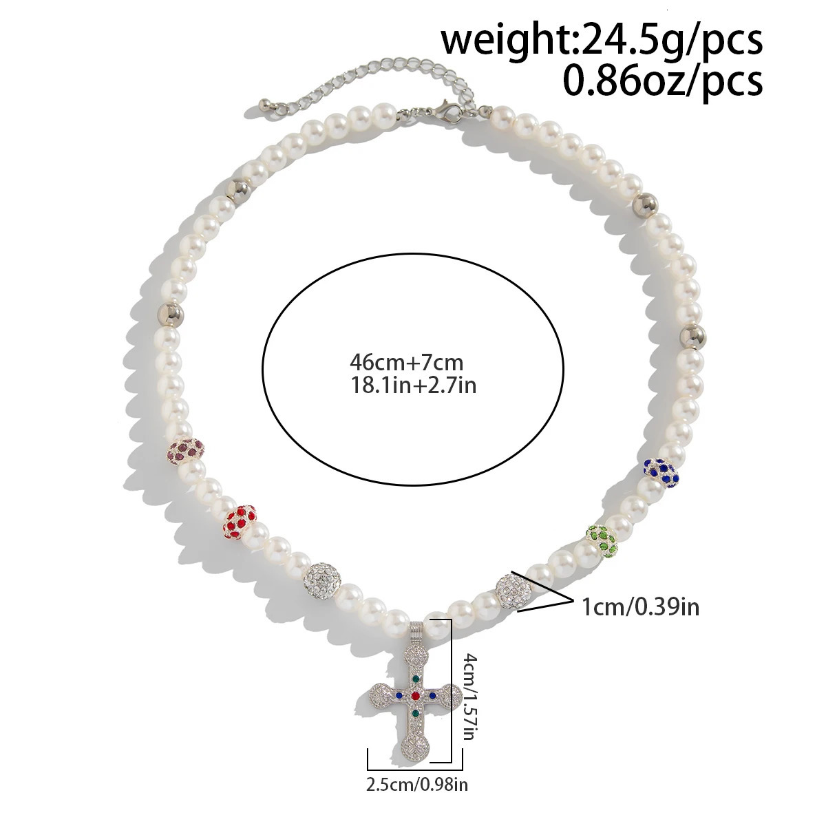 Ingemark Punk Big Cross Jesus Pendant Choker Necklace Men Vintage Pearl Crystal Chain Grunge Jewelry Steampunk Male 250522