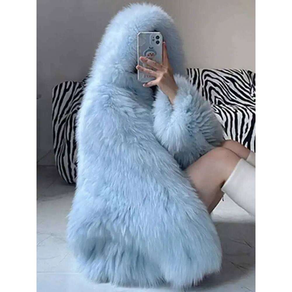 UCXQ Temperament Hooded Batwing Sleeve Warm Faux Fur Coats For Women Casual Thick Female Jacket 2025 Autumn Winter New 23A4612