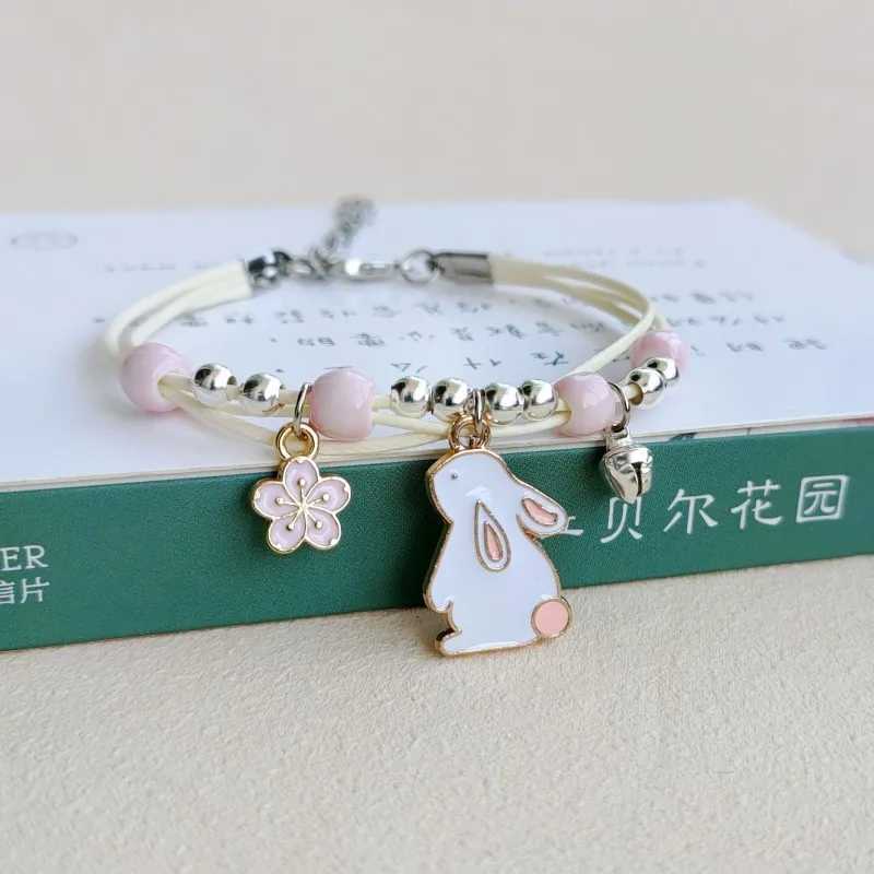 2023 New Simple Cute Cartoon Bunny Bracelet for Women Sweet Pink Series Pendant Hand-Woven Bracelets Bangles Couple Friends Gift W250526