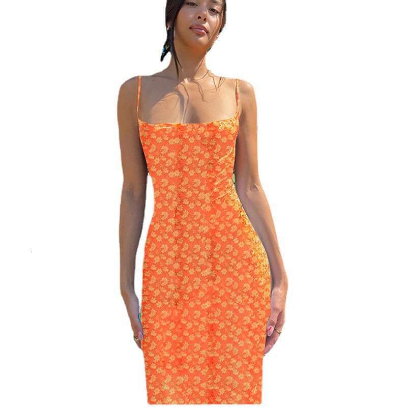 Fashion Women's Clothing 2025 Spring Summer New Sexy Slim Fit Spaghetti Strap Printed Backless Dress for Women