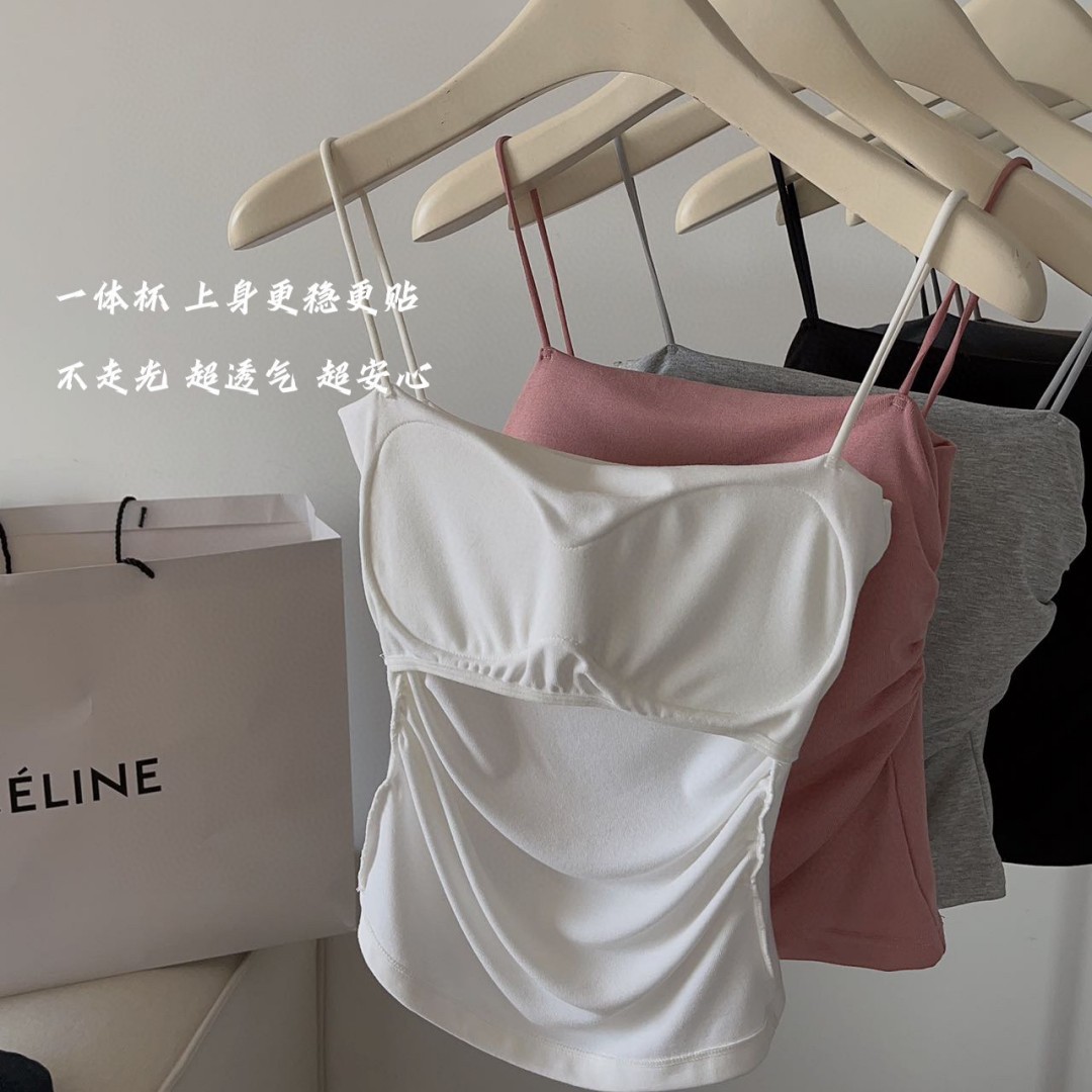 GC130 New style breast pad integrated tube top pleated slim vest outer wear female bottoming
