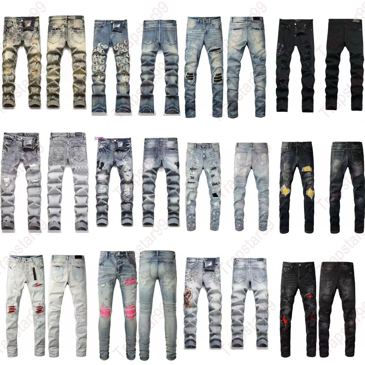 2025 new designer jeans for men flared baggy Jeans ksubi jeans with Holes Straight Leg Zipper Hip Hop Bikers Motorcycle skinny jeans