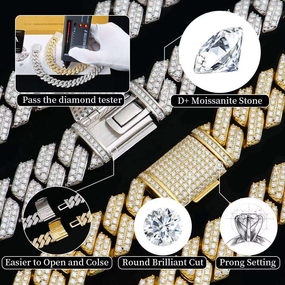 VVS Silicon Ice Pure Sier Hip-Hop Cuban Chain Bracelet GRA Certified Jewelry