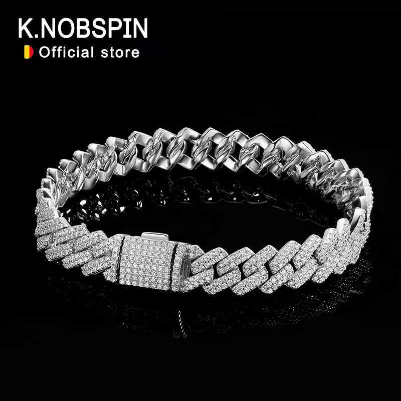 KNOBSPIN 8mm Moissanite Cuban Bracelet Full Diamond GRA Certified Solid s925 Silver 18k White Gold Cuban Bracelets for Women Men W250526