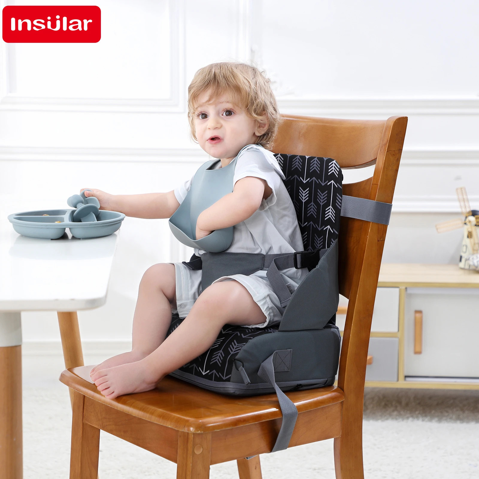 INSULAR Portable Foldable Anti slip Childrens Seat High Cushion Baby Dining Chair Travel Supplies 250527