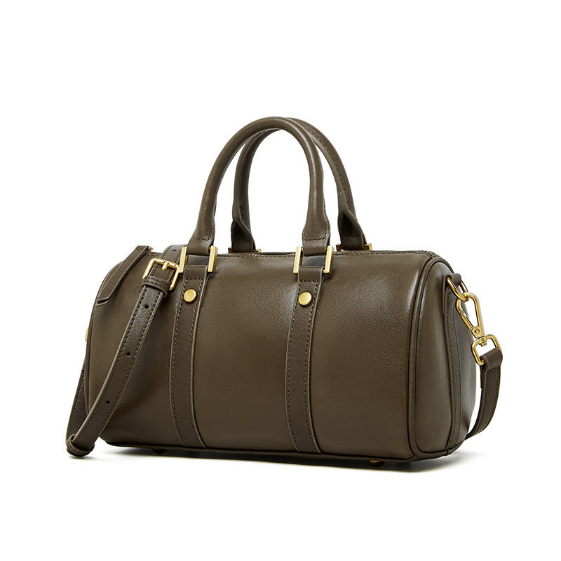 Real Leather Maillard Women's Handbag Light Luxury Western Style Boston Designer Bag Plant Tanned Cowhide Single Shoulder Crossbody Bag