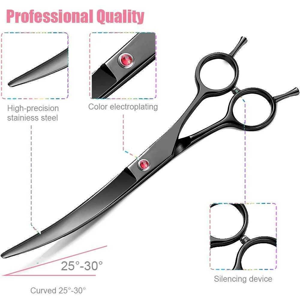 Portable Curved Pet Hair Scissors Grooming Both Hand Available Stainless Steel Dog Scissors Pets Shears Animal Cutting Scissors R250527