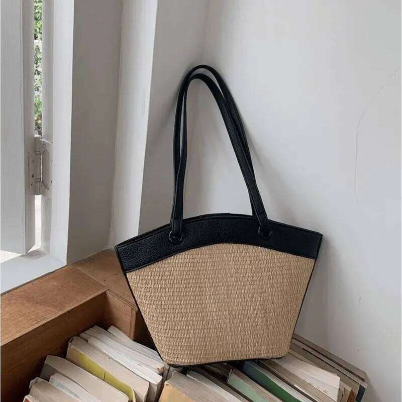 Vacation Woven Handbag Women Vintage Straw Bucket Bagutte Bag Purse Female Sea Holiday Summer Shoulder Bags 2025