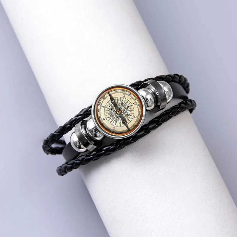 Vintage Compass Picture Glass Dome Snap Button Bracelet Multilayer Woven Leather Bracelets For Men Boys W250526