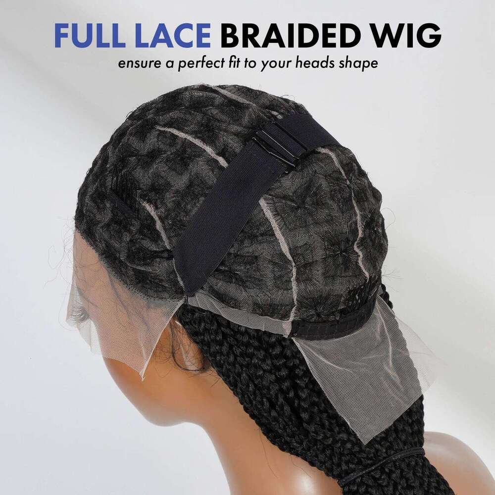 Authentic Glueless Full Lace Braided Wig Medium Knotless Goddess Box Braids Loose Curly Tips 1B 24" BW Unit7