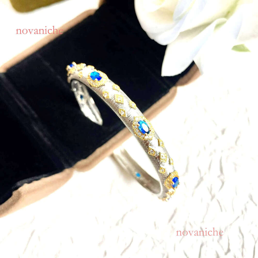 Custom Cuff Women Bangle Double Color Gold Plated Italian Brati Style Brushed Vintage With Zircon Adjustable Wholesale