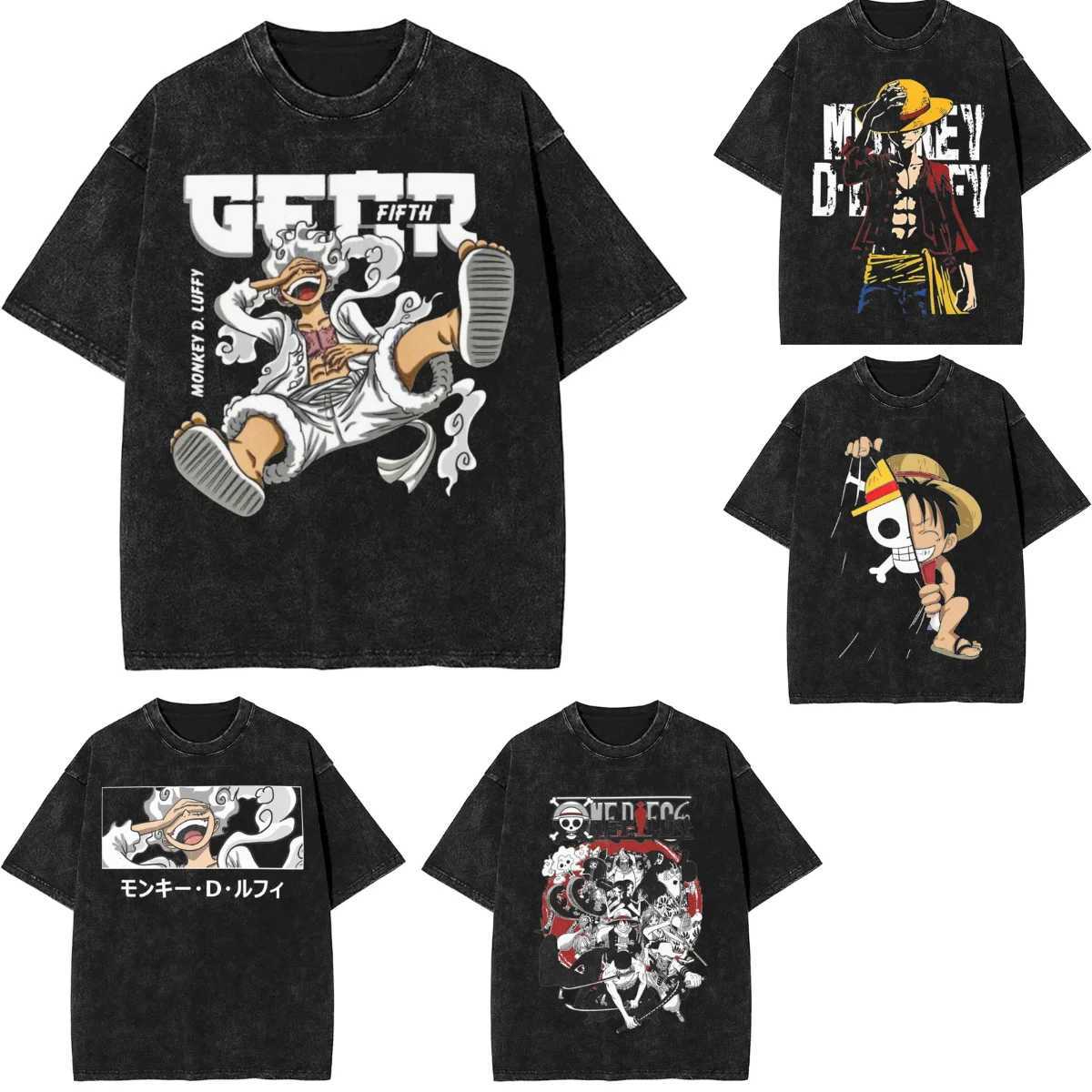 Harajuku Washed T Shirt Monkey D.Luffys O-One P-Piece Loose T-Shirts Hip Hop Tshirt for Men Summer Y2K Fun Print Clothing Z250527