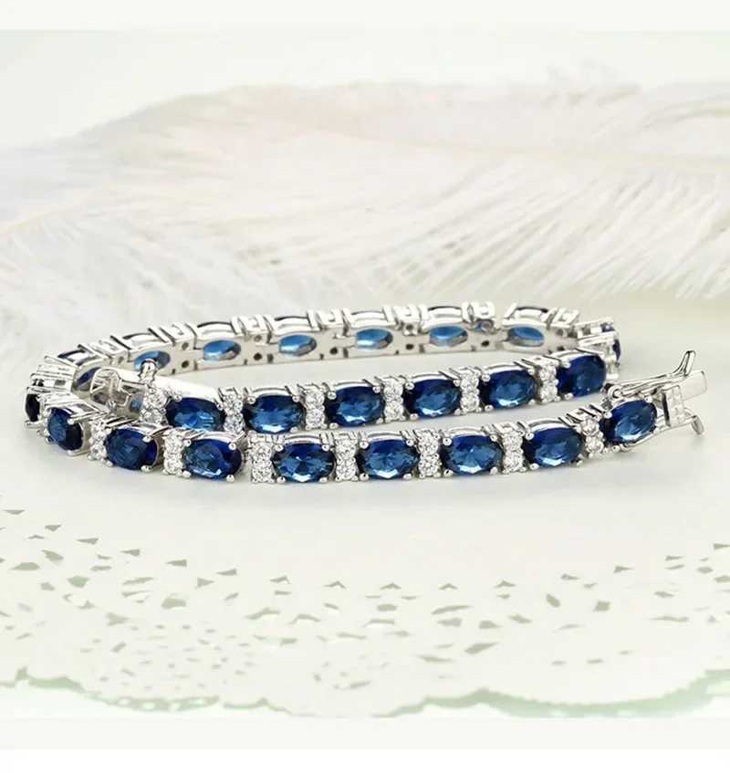 TFGLBU New Sparkling Sapphire Bracelet for Women Elegant Shine Gem Solid 925 Silver Bangle Wedding Birthday Jewelry Wholesale W250526