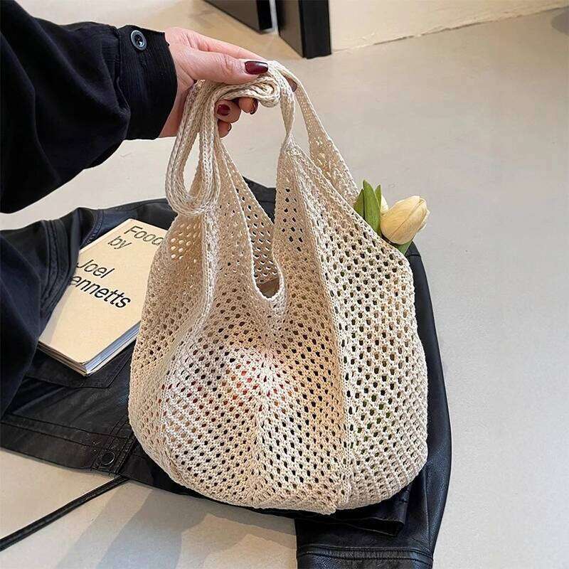 Women's Bags Designer Popular Summer Beach Straw Woven Tote For Women 2-In-1 Hollow-Out Lightweight Large Capacity Shopper Shoulder Bag Female