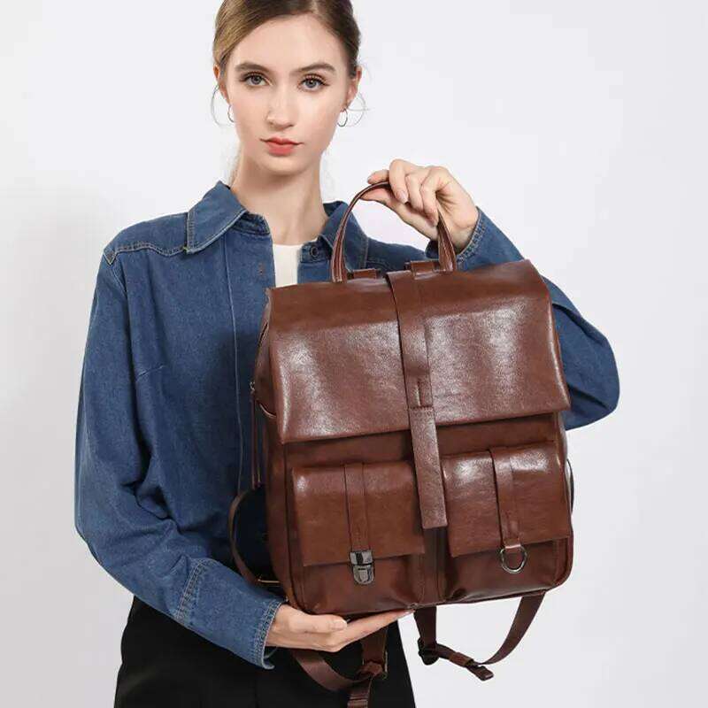 Vintage Women's Backpacks New Large Capacity Student School Bags PU Leather Laptop Bag Multifunctional Travel Women Backpack