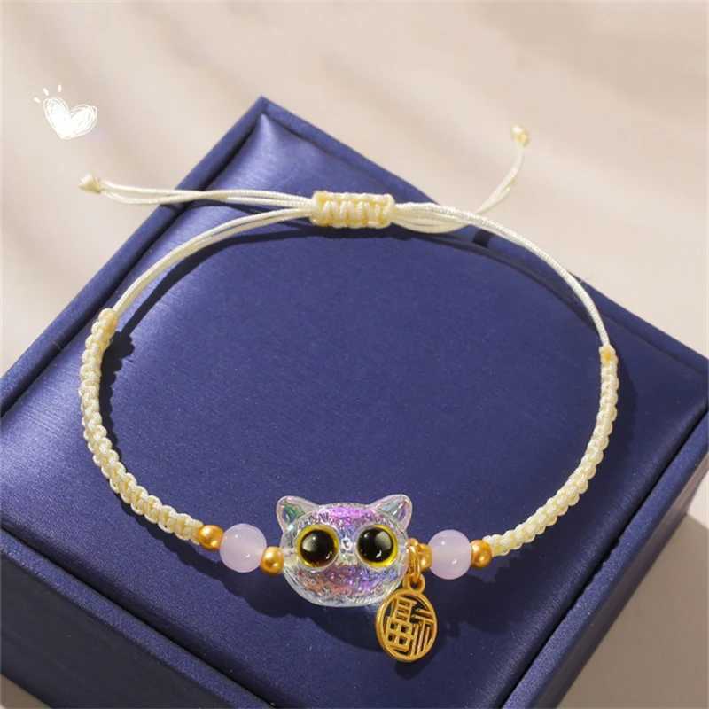 Cute Big Eyes Cat Adjustable Bracelet Couple Friendship Unique Elegant Fashion Jewelry Cat Charm Bracelet Gift W250526