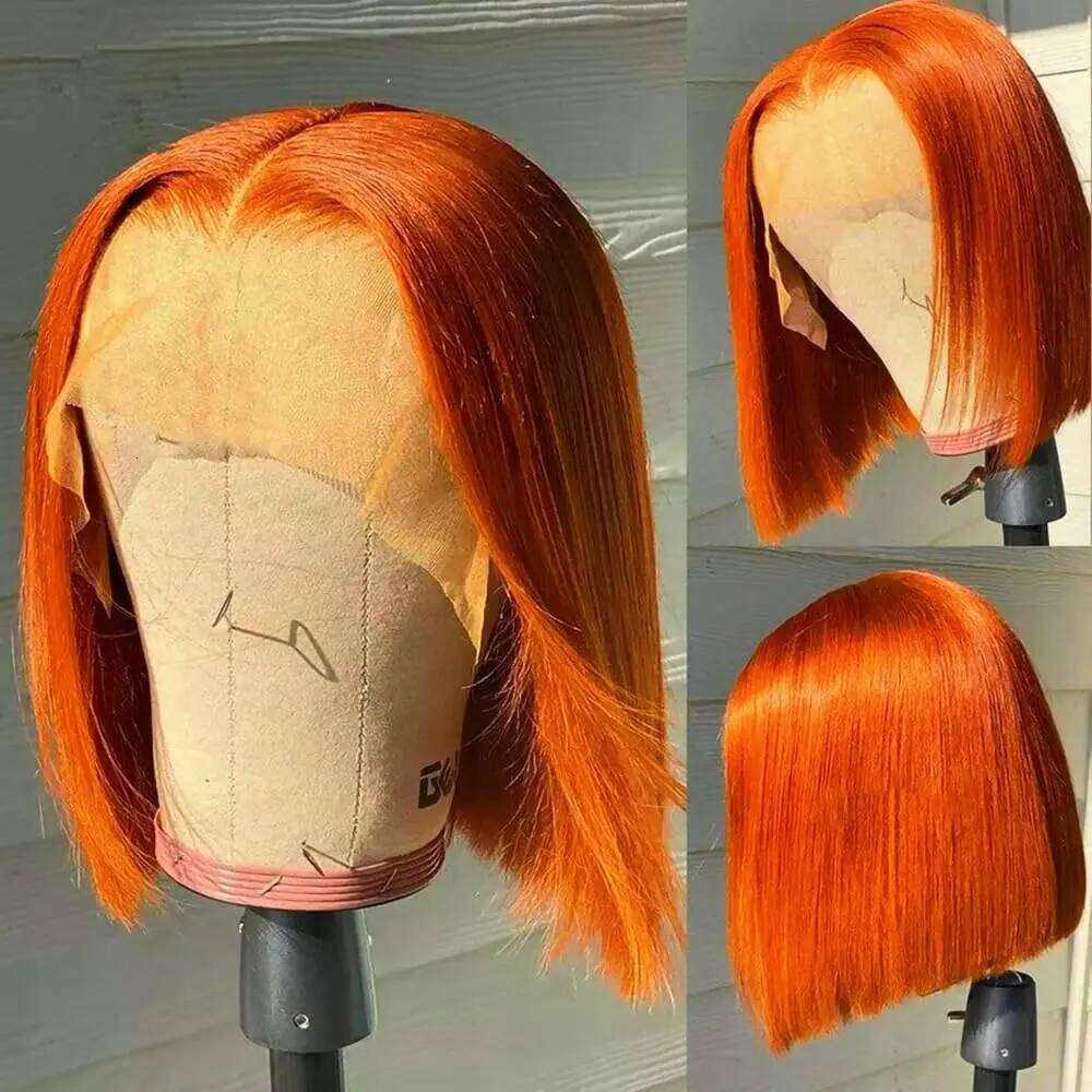 Short Highlight 4/30 350 Ginger Bob Colored Front Human Hair Wigs For Women 13x4 Bone Straight Lace Frontal Wig