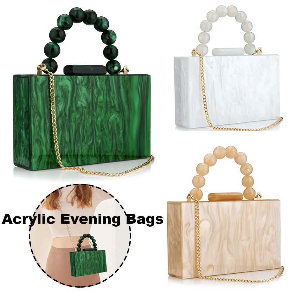Pearl Marble Dark Green Acrylic PVC Evening Bags Women Luxury Crossbody Bag Purses And Handbags Wedding Party Beach Flap W250527