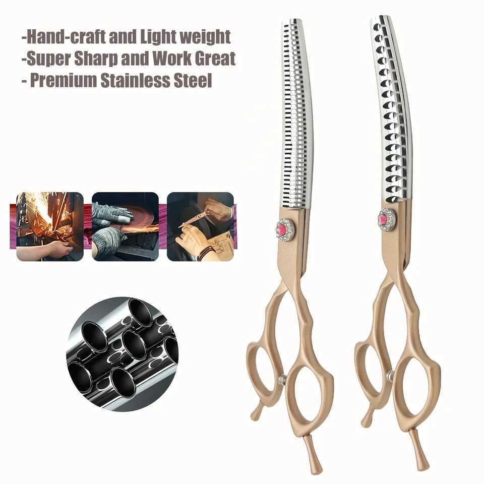 7Professional Dog Grooming Scissors Pet Curved Thinning ShearsCurved Chunkers Shears Dog Grooming Supply R250527