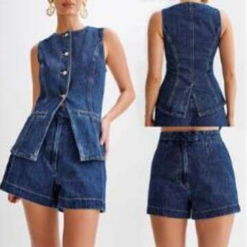2025 Spring/Summer Fashion Casual Sleeveless High-Waisted Denim Set Women's Wear