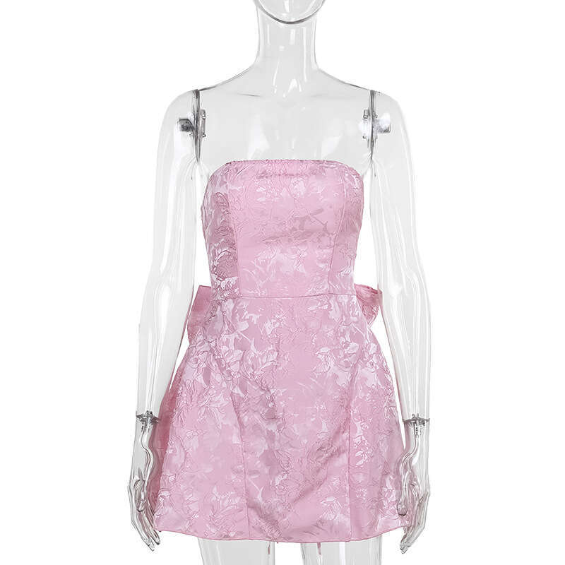 YJ24112 Summer 2025 New Fashion Style Elegant Sexy Jacquard Strapless Bow Mini Dress for Women