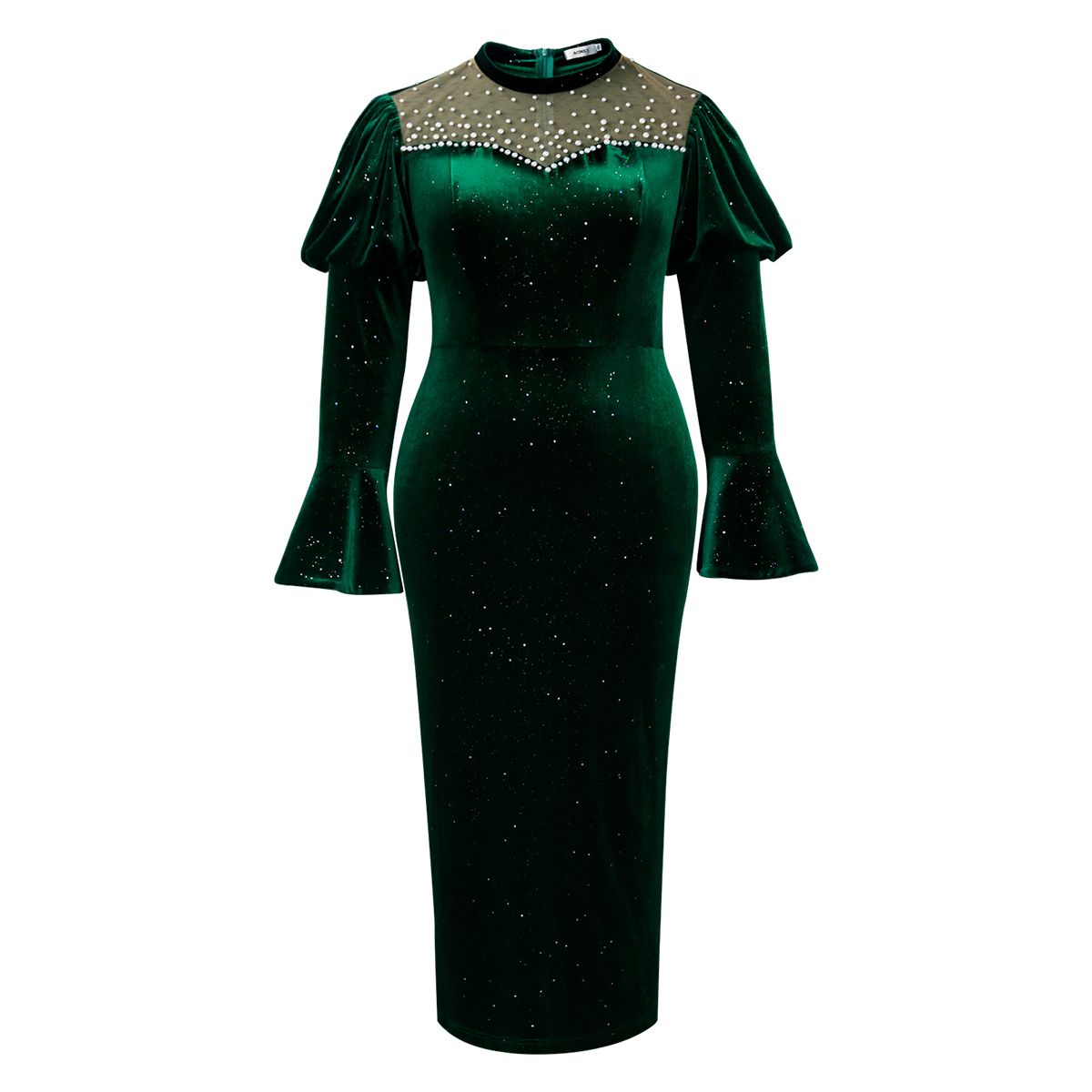 Plus Size Dress Party Evening Wear For Woman Velvet Mesh Beading Long Flare Sleeve Elegant Fashion Prom dress 2025