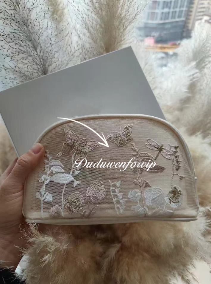 Storage Bag Beaute Gift 19X12CM Classic Embroidery Cosmetics pouch Zipper mesh Organization with gift box