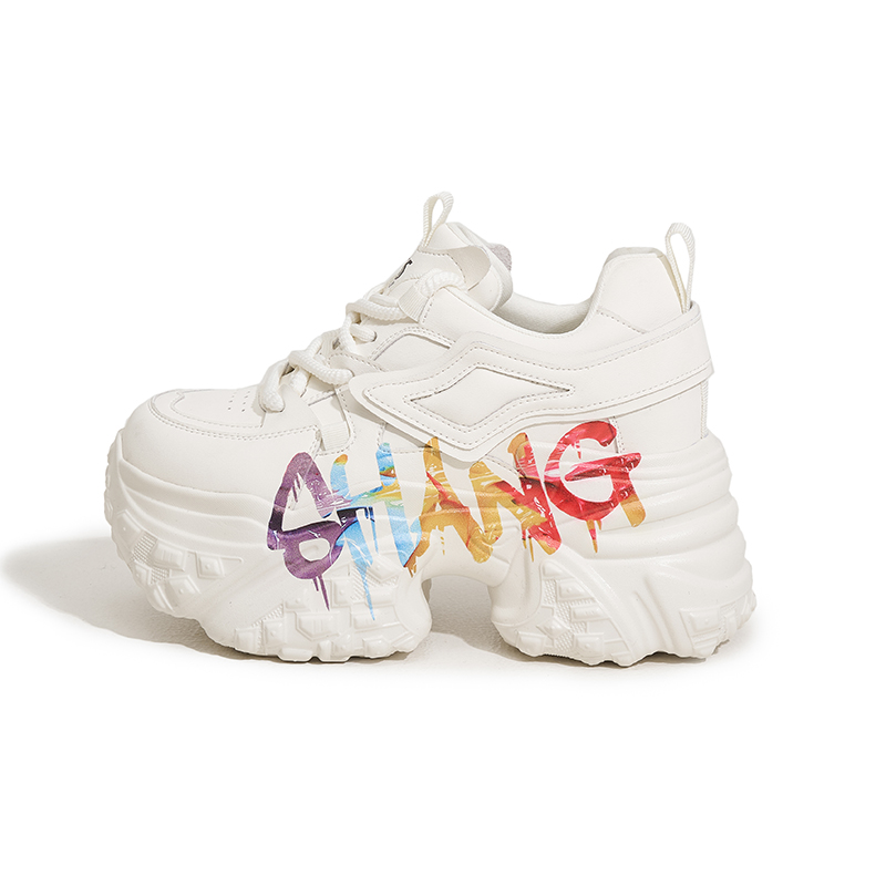 Designer Dad Shoes Women's 2025 Spring New Fashion Graffiti Thick-Soled Sponge Shoes Versatile and Casual 10cm Height-Increasing Women's Sho