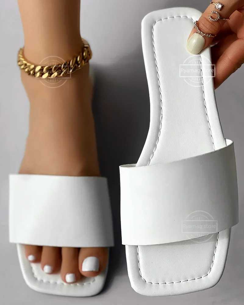 Slippers Women Flats Wide Strap Square Toe Slippers Summer Beach Flip Flops Dress Shoes Outdoor Slingback Sandals FemaleXJ250527