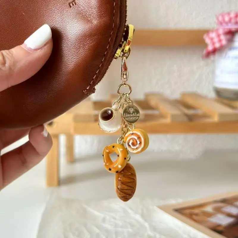 Cute Egg Tarts Pendant Keychain For Car Keys Accessories Creative Coffee And Bread Food Design Keyrings For Mobile Phone Chain W250526