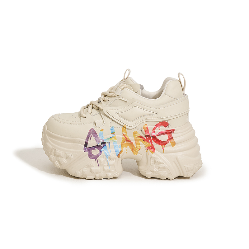 Designer Dad Shoes Women's 2025 Spring New Fashion Graffiti Thick-Soled Sponge Shoes Versatile and Casual 10cm Height-Increasing Women's Sho
