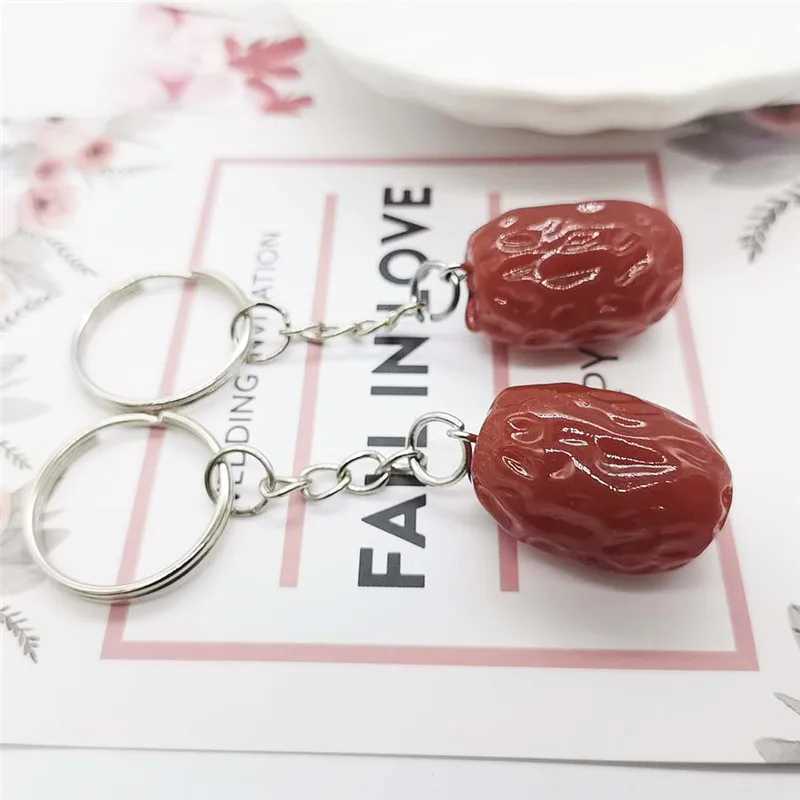 Lovely Imitation Fruit Keychain Pendant Unique Jewelry Food Red Dates Jujube Keyring Girls Backpack Ornament Couple Pendant Gift W250526