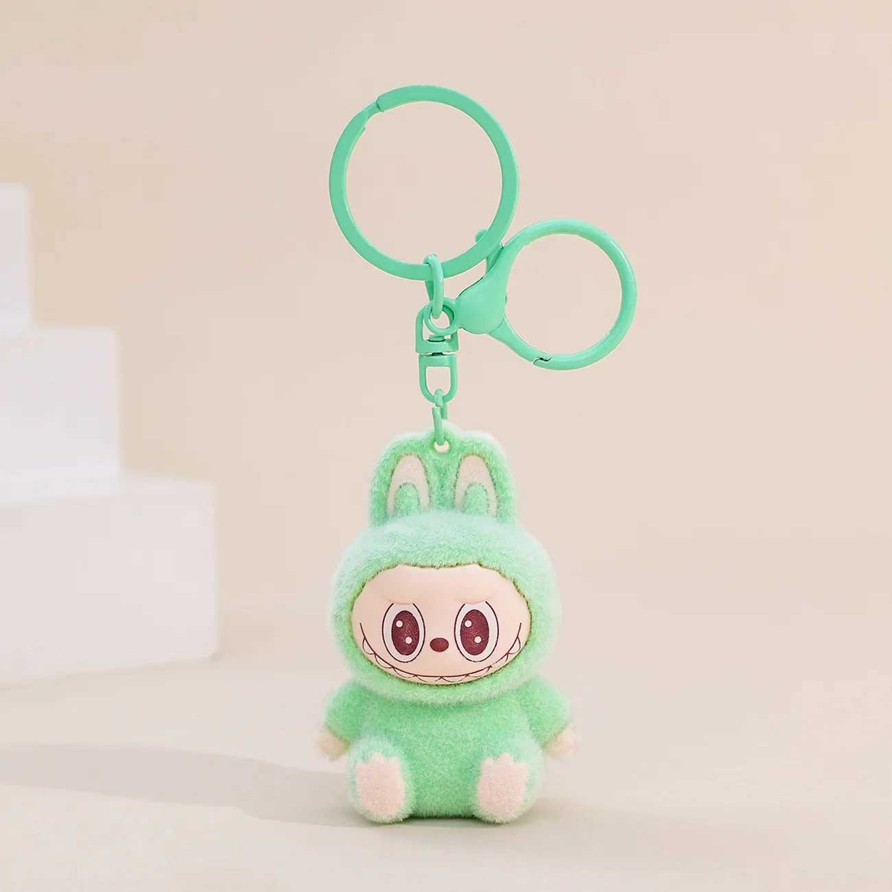Sitting Labubu Doll Keychain External Implantation Fluff Pvc Toy Phone Ornaments Bag Charms Car Key W250526
