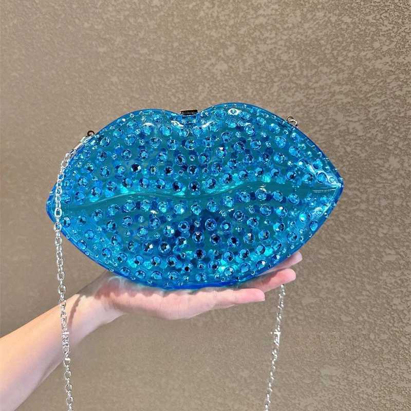 Luxury Designer Sexy Red Lip Fashion Clutch Purse For Wedding Party Women Handbag Glitter Shiny Diamond Evening Bag Shoulder Bag W250527